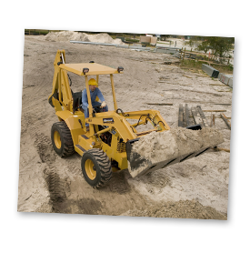 Allmand construction worker in a front end loader